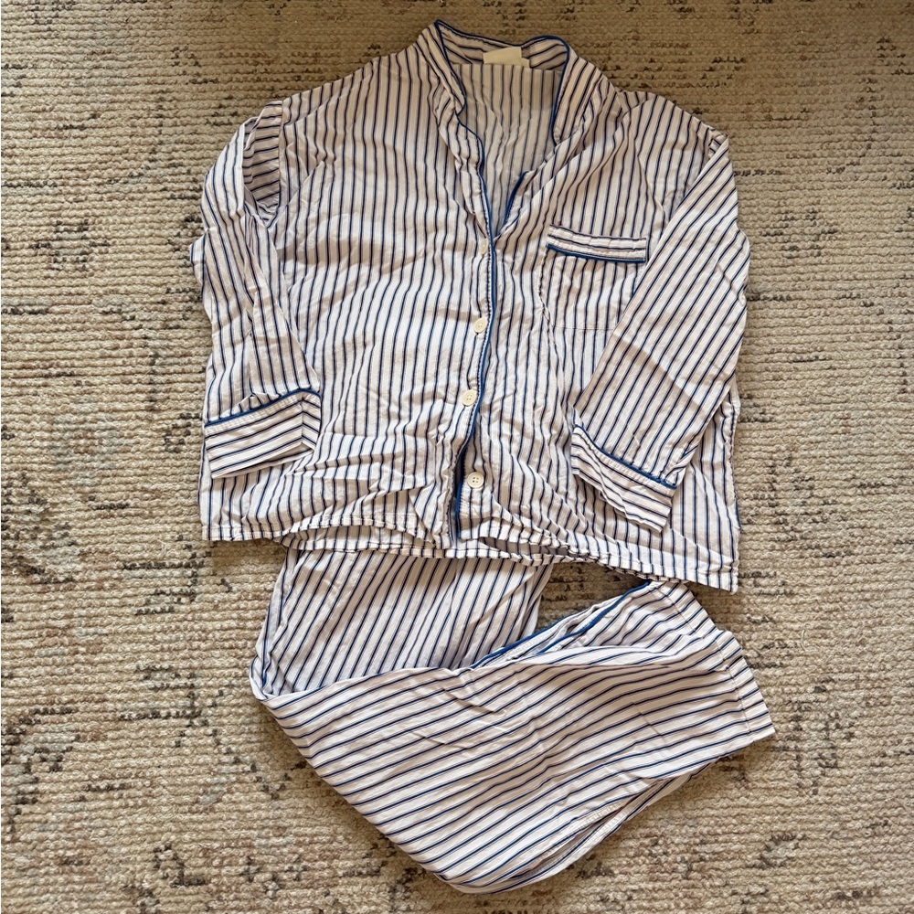 Sleepy Jones White and Navy Striped Cotton Pajama Set